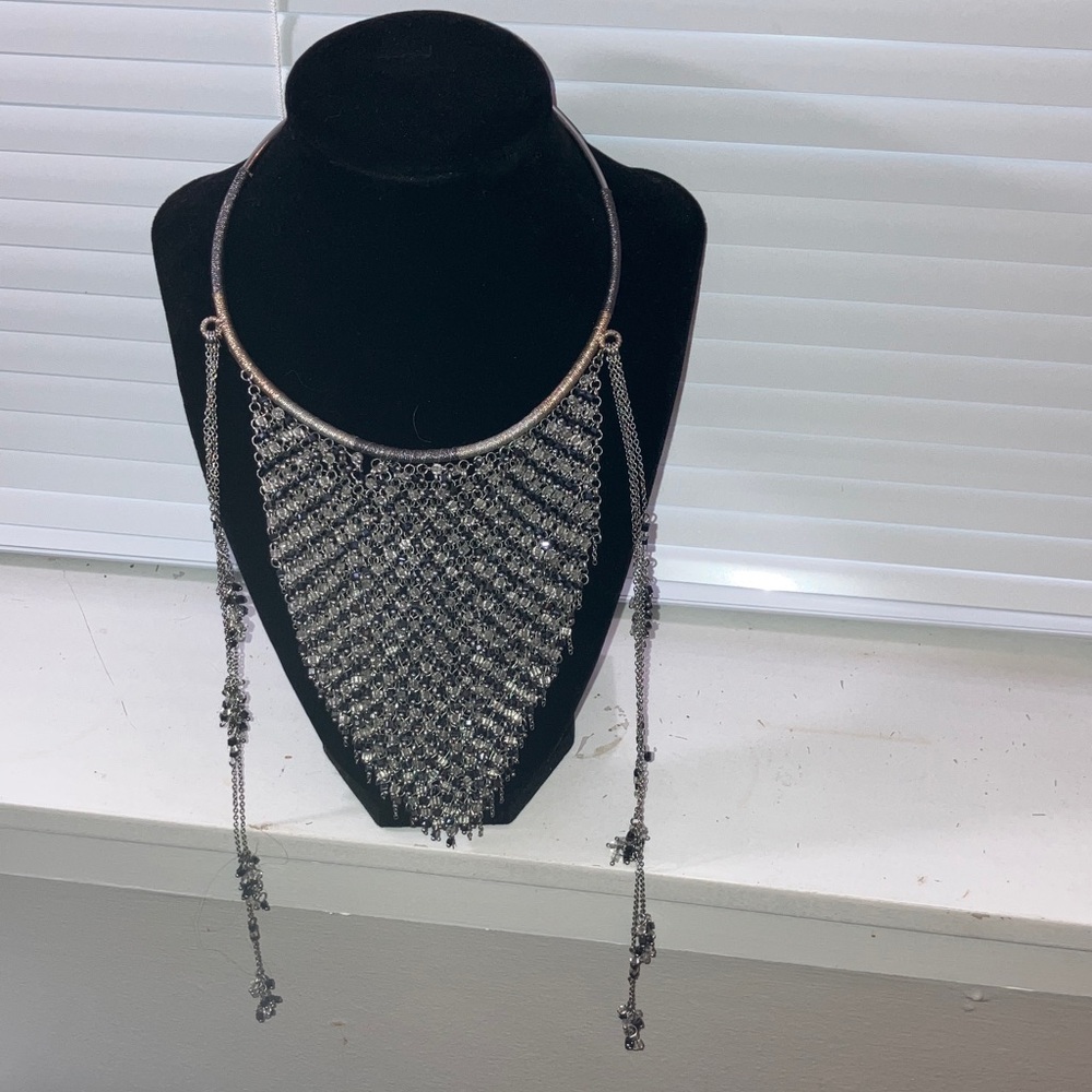Zara Jeweled Silver Triangle Collar / Statement Necklace